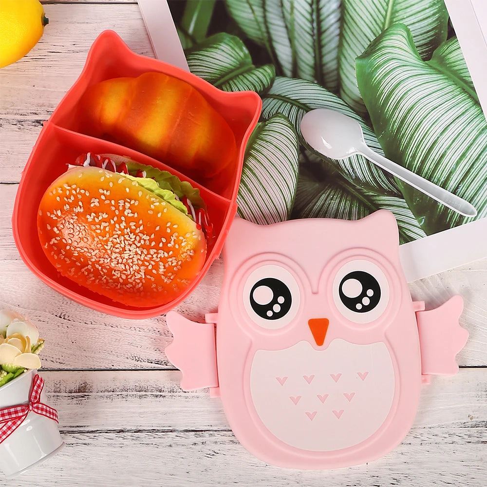 Portable Owl Lunch Box with Compartments Plastic Bento Box Cartoon Food Container Student School Food Storage Box Zpaxo