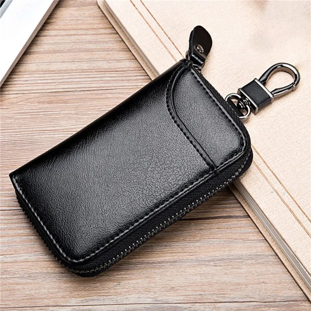 Zipper Split Car Key Wallet Solid Color Mini Purse PU Leather Key Bag Simple Portable Key Holder Organizer Pouch Card Bag Zpaxo