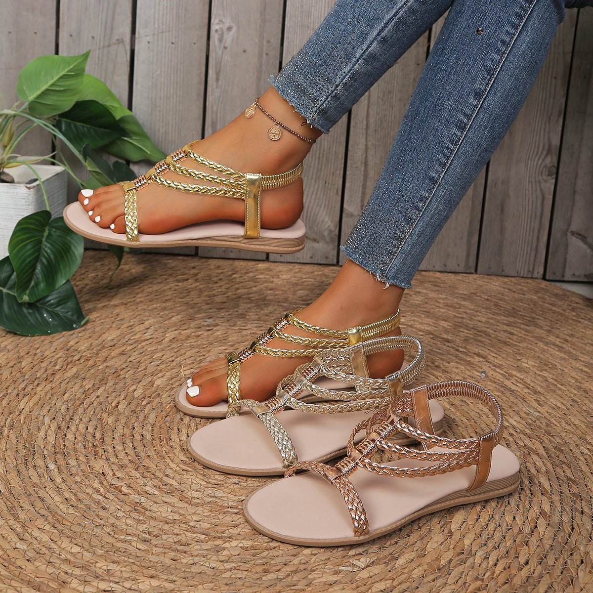 2025 Women Wedge Sandals Peep Toe Outdoor Beach Sandals Summer Bohemia Rhinestones Shoes Women Casual Platform Sandals Female Zpaxo