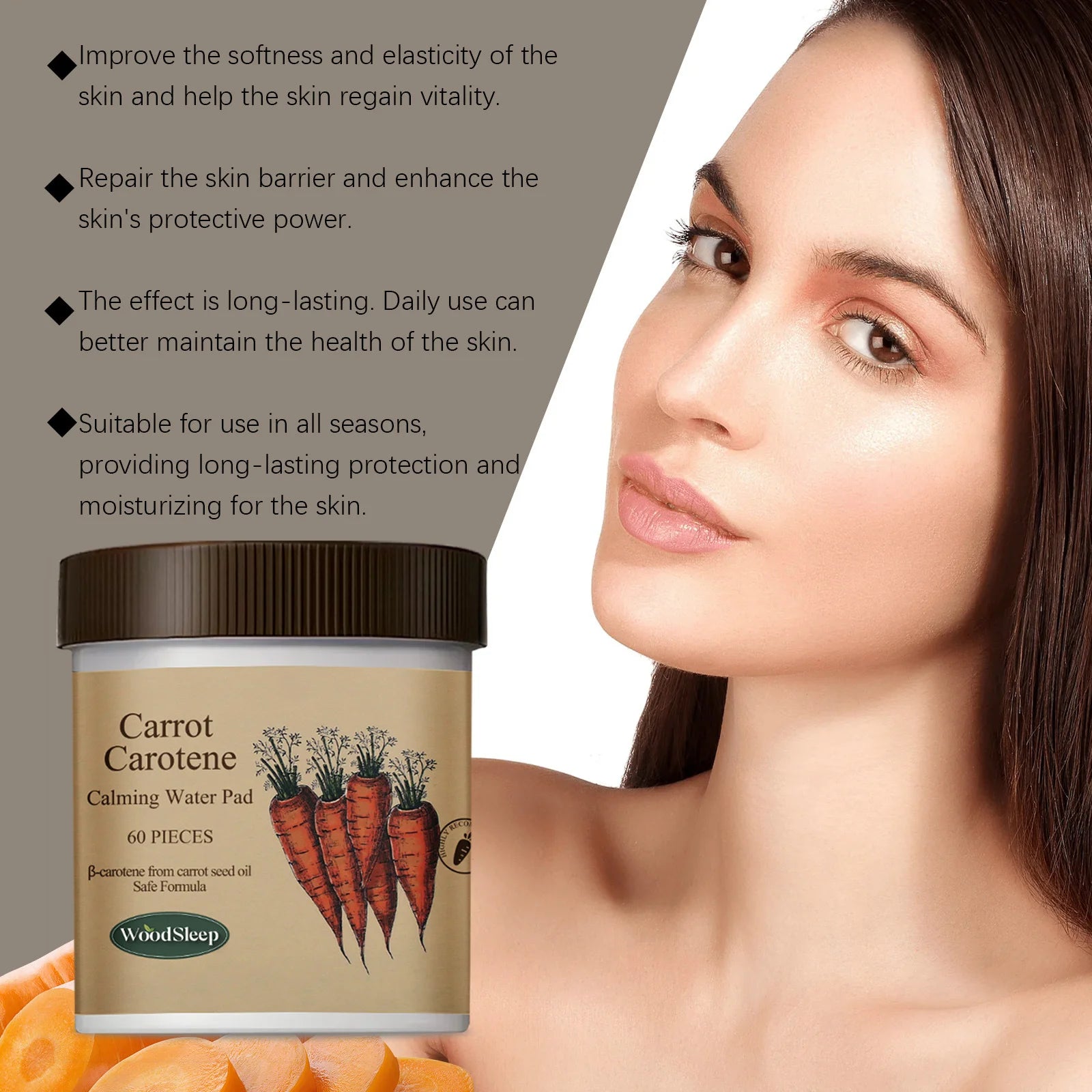 WOODSLEEP Carotenoid Calming Facial Pads – 60 Pads Hydrating Facial Treatment Pads Zpaxo