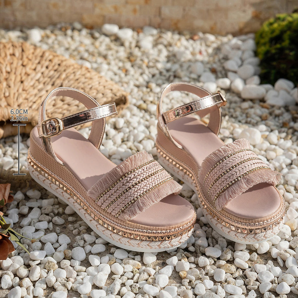Summer Women Sandals Fashion Rivet Wedge Ankle Strap Platform Shoes Zpaxo