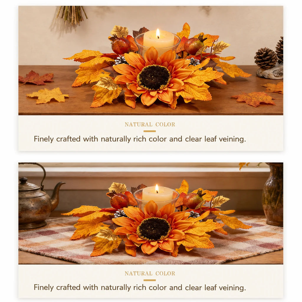 Fall Sunflower Wreath Candle Holder – Autumn Thanksgiving Decor