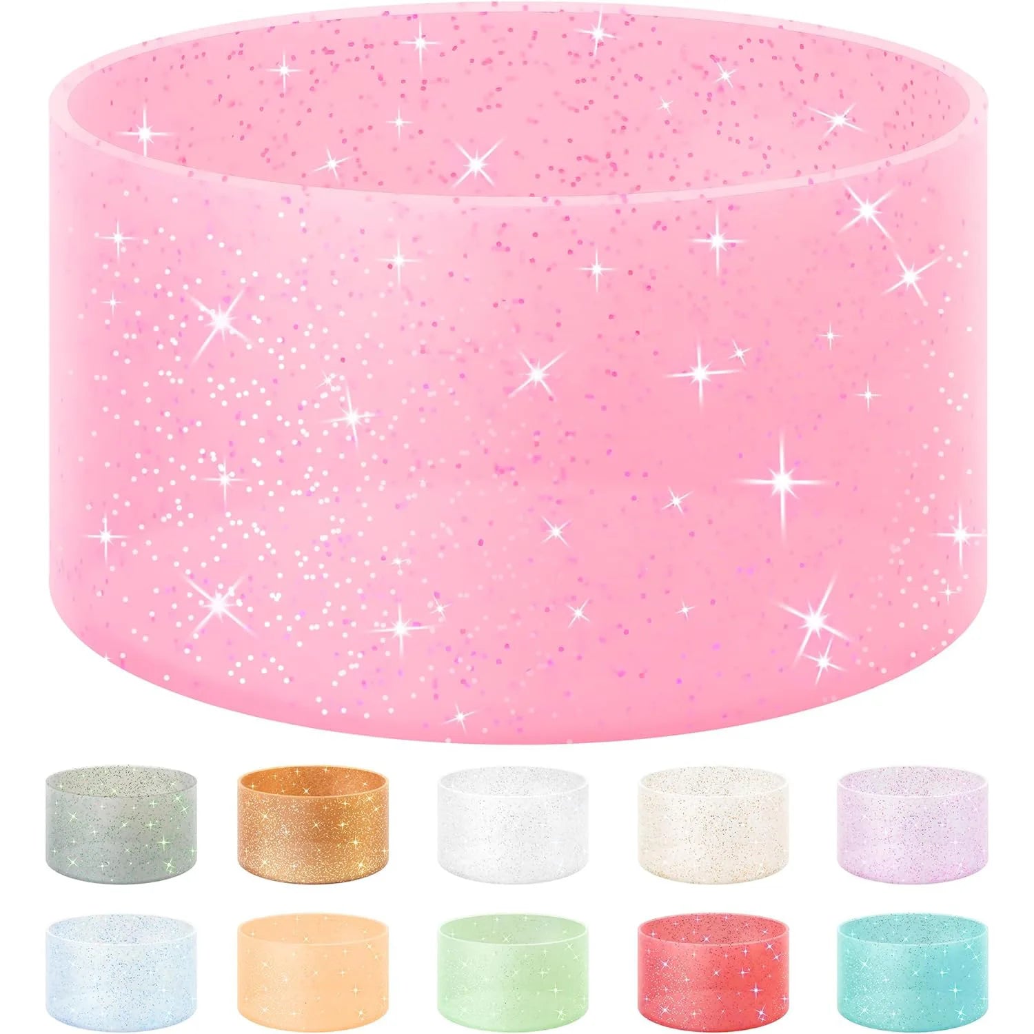 6PCS Silicone Sparkling powder ice-cool cup cover, sports water bottle, space cup, cup bottom cover, car-mounted water cup cover Zpaxo light pink flash-6pc