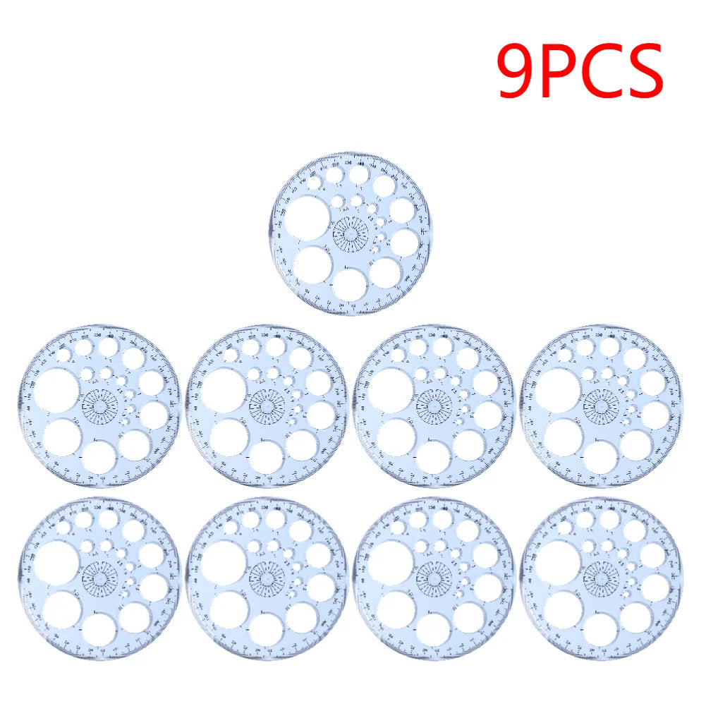 Multifunction Geometric Template Plastic Measuring Ruler Circles Zpaxo 9pcs