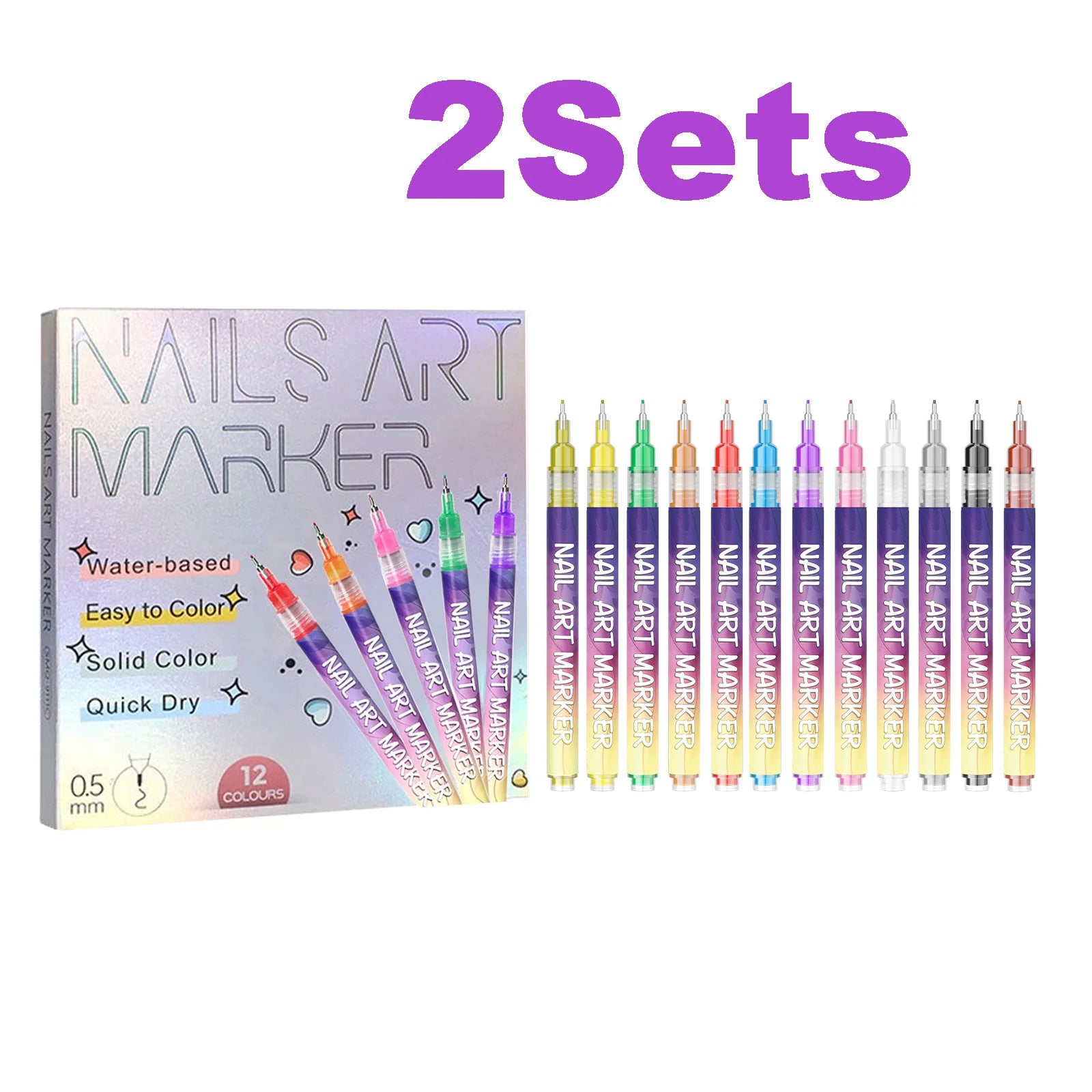 12-Piece Nail Art Graffiti Pen Set | Multi-Color DIY Painting Pens Nail Art Pen Set Zpaxo 2 Sets