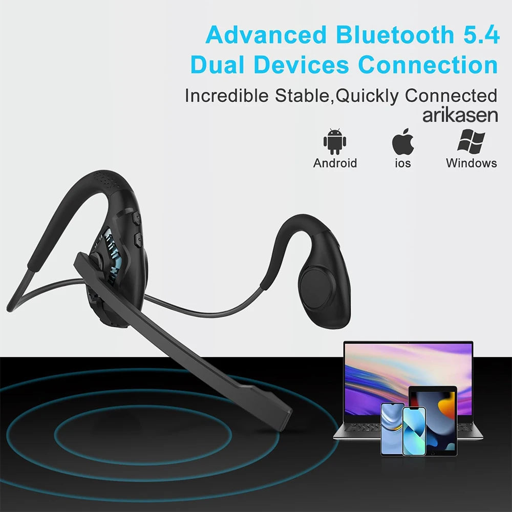 Bluetooth 5 4 Headset Microphone Open Ear Headphones W Noise