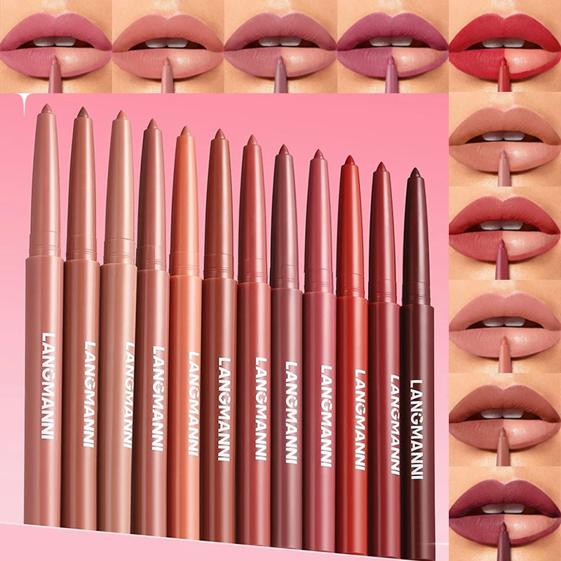 12 Colors Waterproof Lip Liner Pencil Matte Red Brown Plumping Lip Stain Long-Lasting Smooth Perfect Outline & Filling Lips Zpaxo