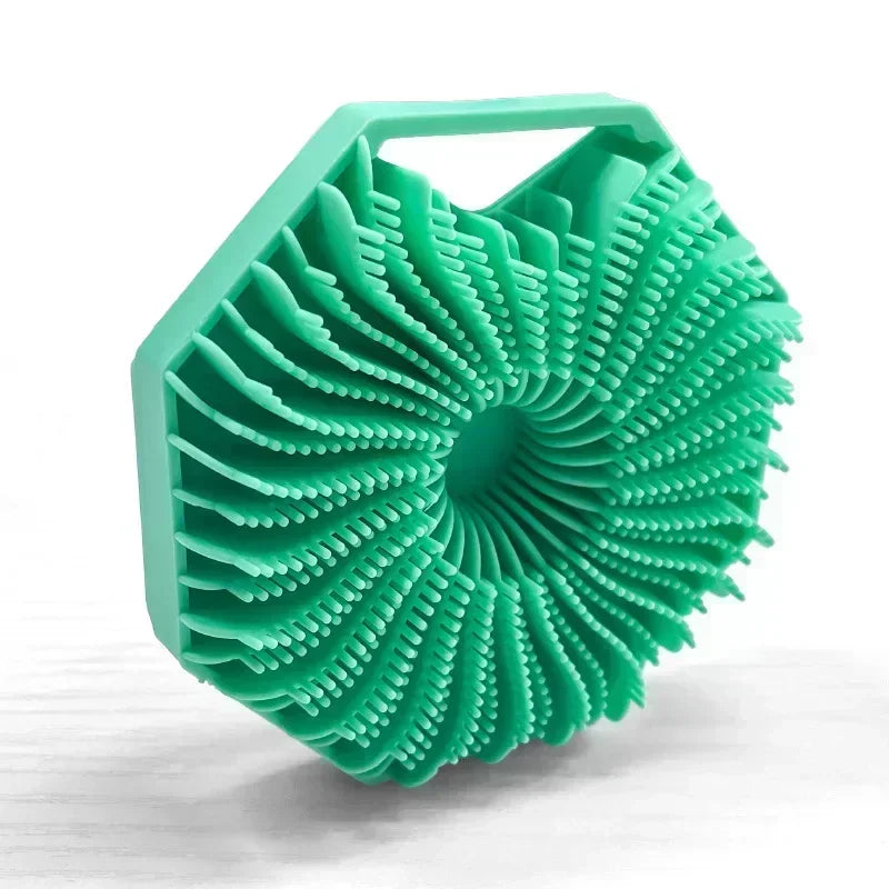 New Polygonal Silicone Shower Brush Handheld Skin Cleaning Scalp Massage ExfoliatingBath Brushes Body Scrubber Bathroom Products Zpaxo Green