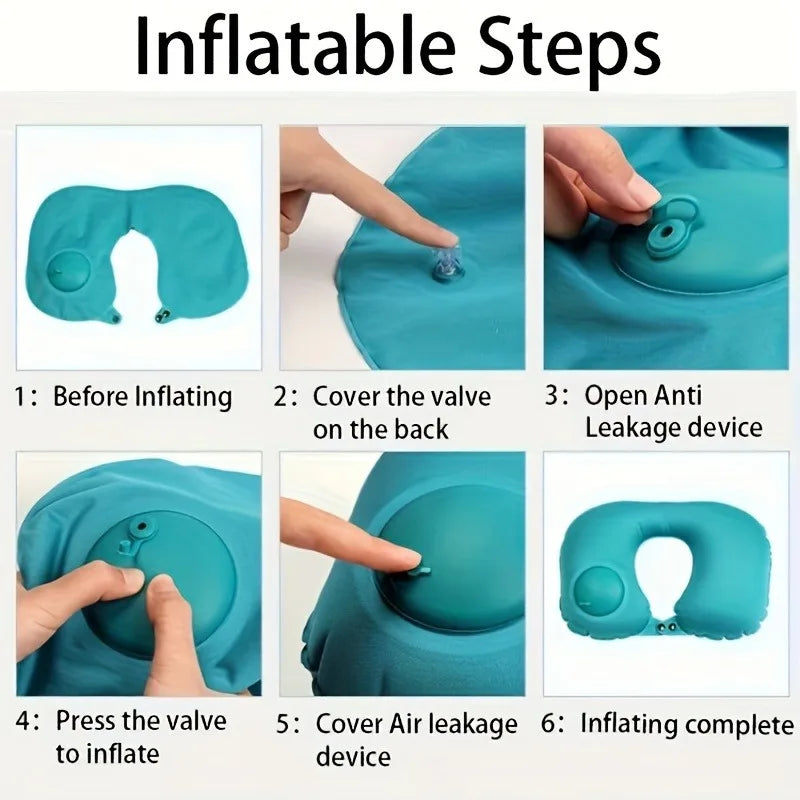 Inflatable U-shaped Neck Pillow Self-inflating Flocking Skin-friendly