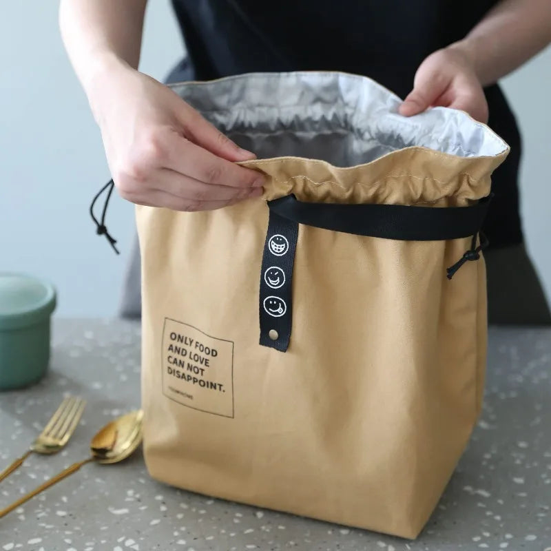 Double Layer Drawstring Portable Lunch Box Bag for Daily Travel Outdoor Food Storage Insulation and Freshness Preservation Bag Zpaxo