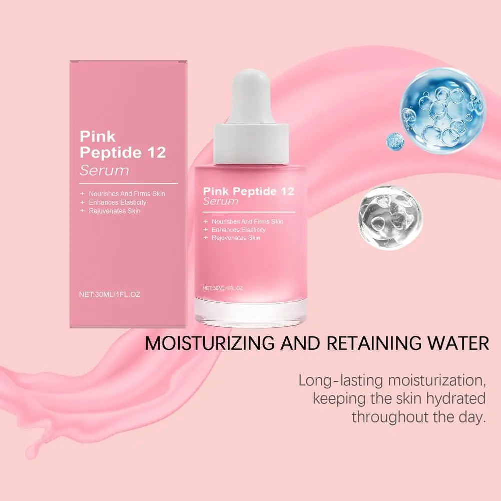 Pink Peptide 12 Glow Facial Serum Firming Brightening Hydrating Enhance Elasticity Rejuvenating Soothing Tightening Facial Serum Zpaxo