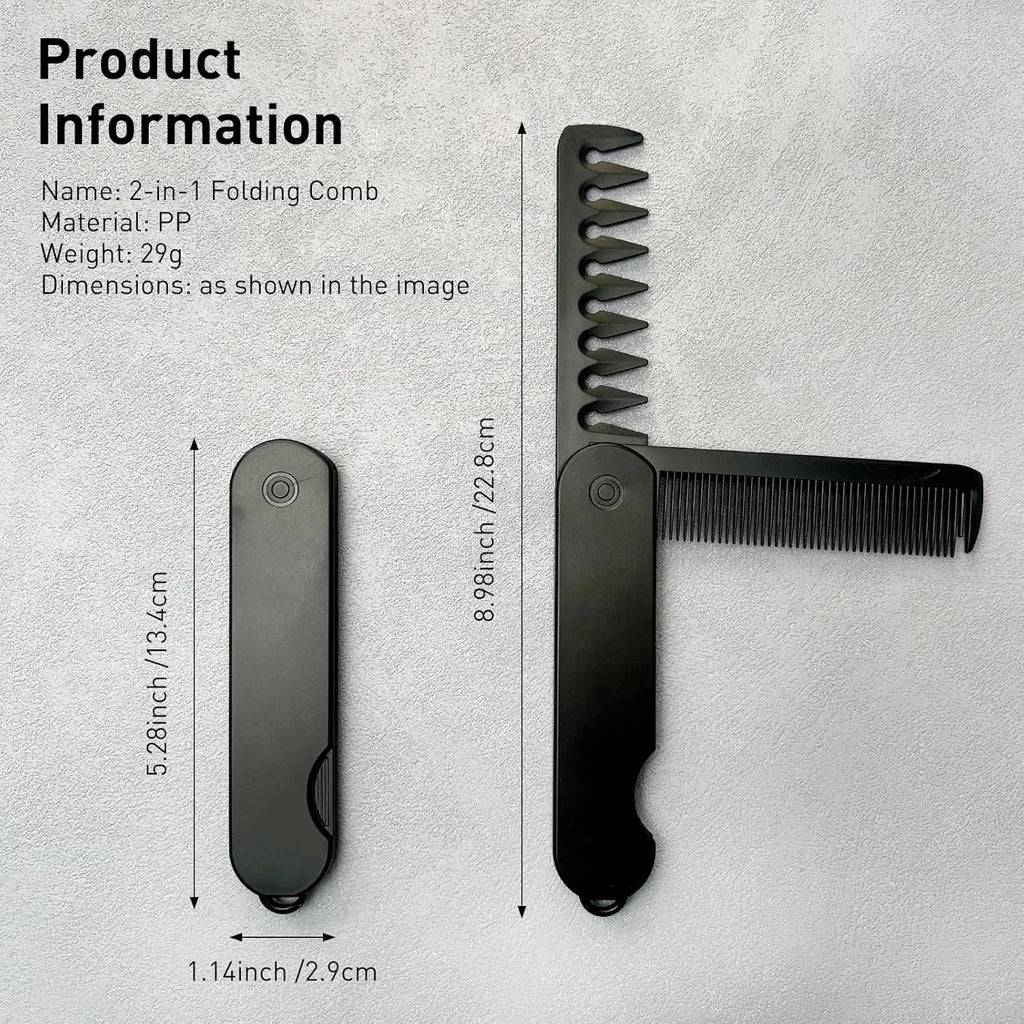 Men's 2-in-1 Folding Pocket Comb – Fine & Wide Tooth Travel
