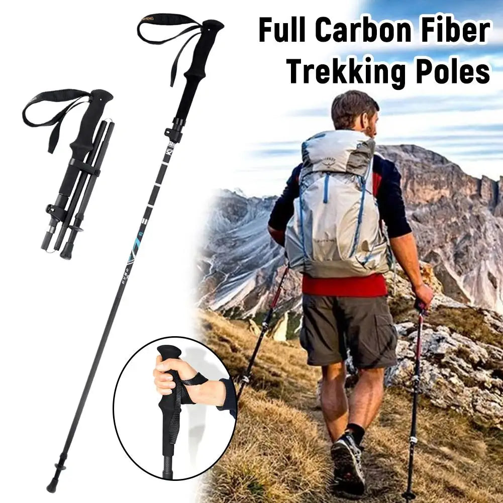 Ultralight Full Carbon Fiber Trekking Poles 4 Section Folding Telescopic Hiking Sticks Portable Nordic Mountain Climbing Cane Zpaxo