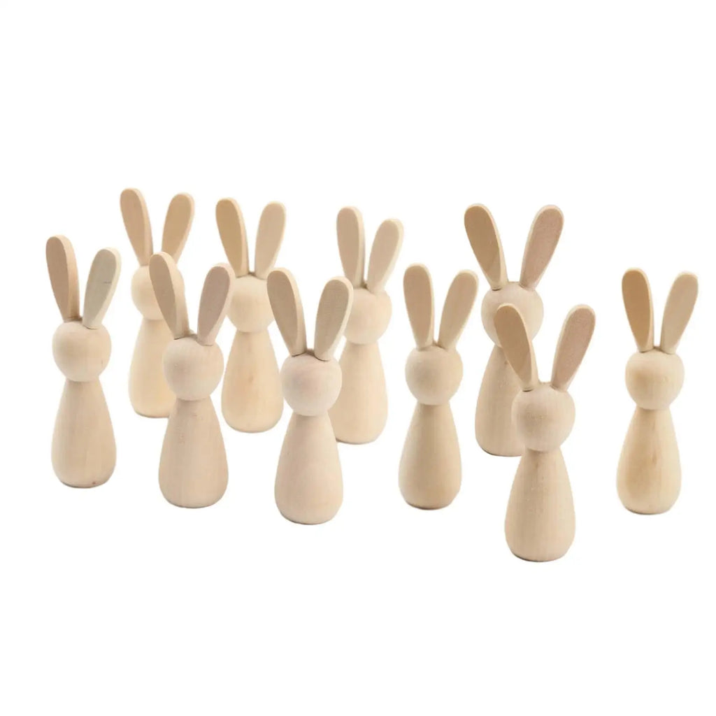 10Pcs Wooden Peg Dolls Decorations Blank Puppets Rabbit Peg Doll Bodies for Arts Crafts Boys Girls Party Fairy Garden Home Decor Zpaxo
