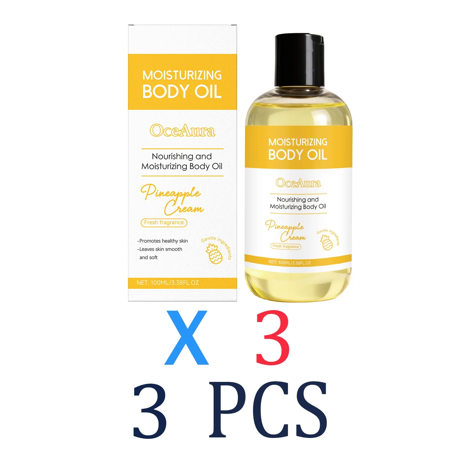 Pineapple Cream Body Oil 100ml Lightweight Hydrating Dry Skin Remedy Nourishing Moisturizer for All Skin Types Fast Absorbing Zpaxo 3 Pcs