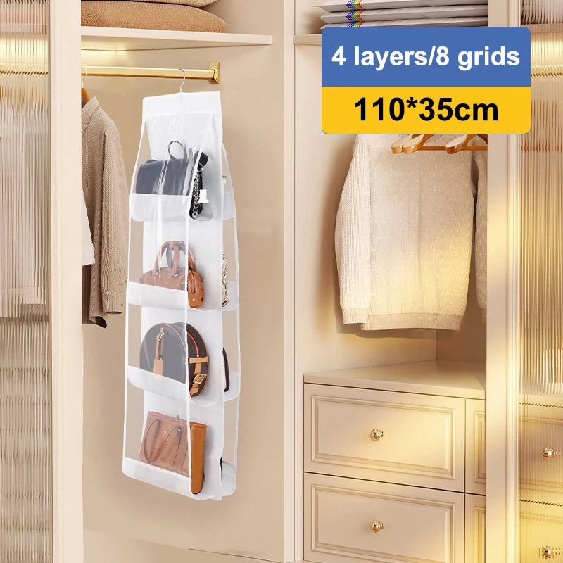 Black Handbag Hanging Organizer 6 8 Pockets Foldable Oxford Cloth Zpaxo 8 grids White