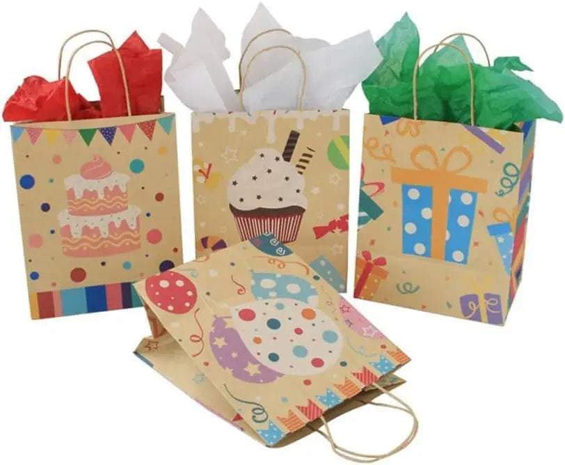 12-Pack Large Kraft Paper Gift Bags with Handles | Party Favors