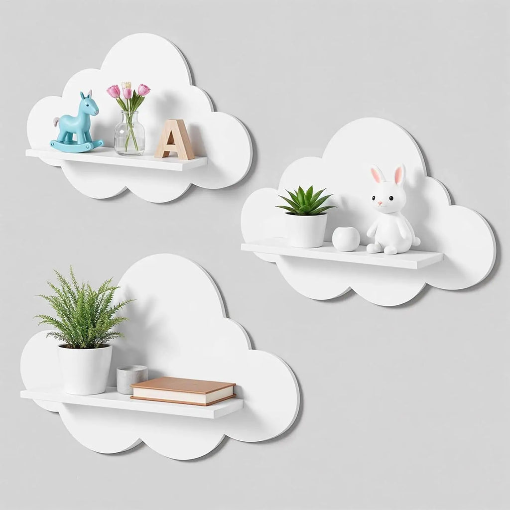 3 Cute Cloud Shaped Floating Wall Shelf Aesthetic Room Decor Storage