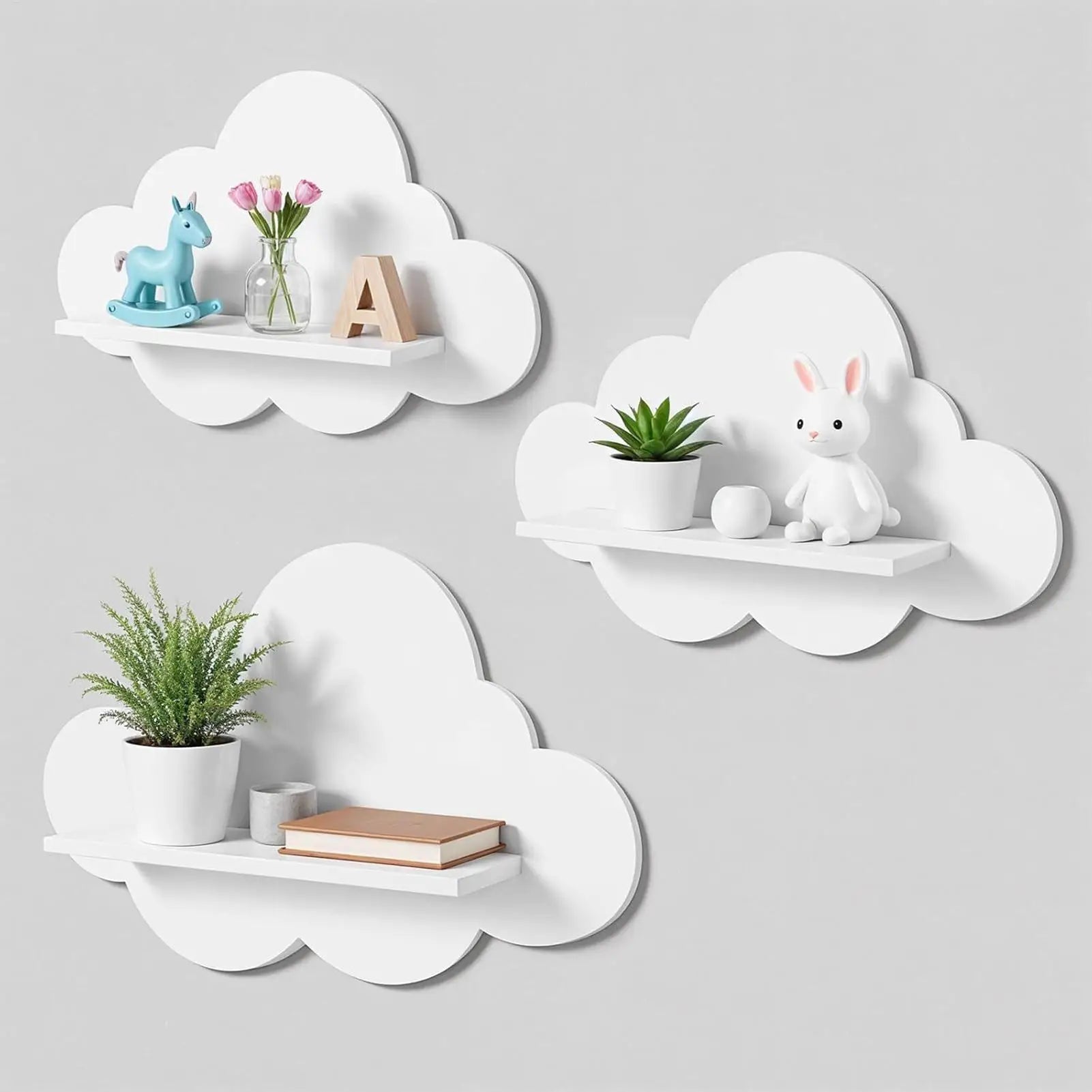 3 Cute Cloud Shaped Floating Wall Shelf Aesthetic Room Decor Storage