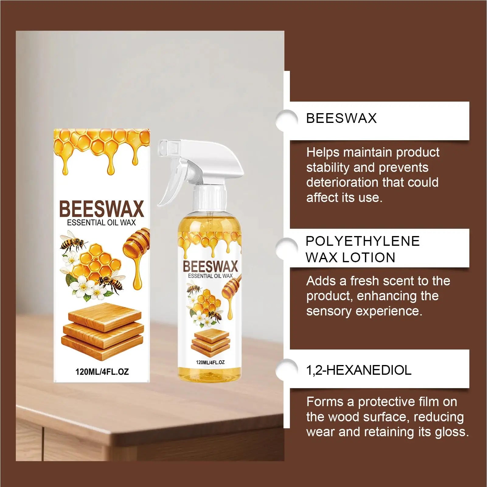 Natural Beeswax Wood Polishing Spray Multipurpose Furniture Care