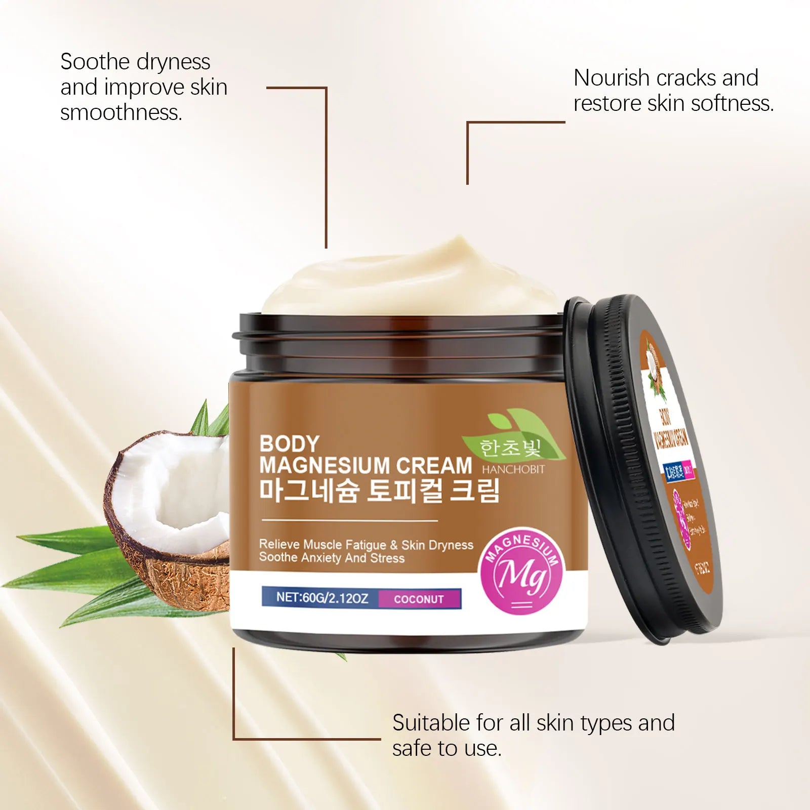 Magnesium Energy Care Cream - Coconut-Infused, Long-Lasting Moisturization, Post-Workout Care Zpaxo