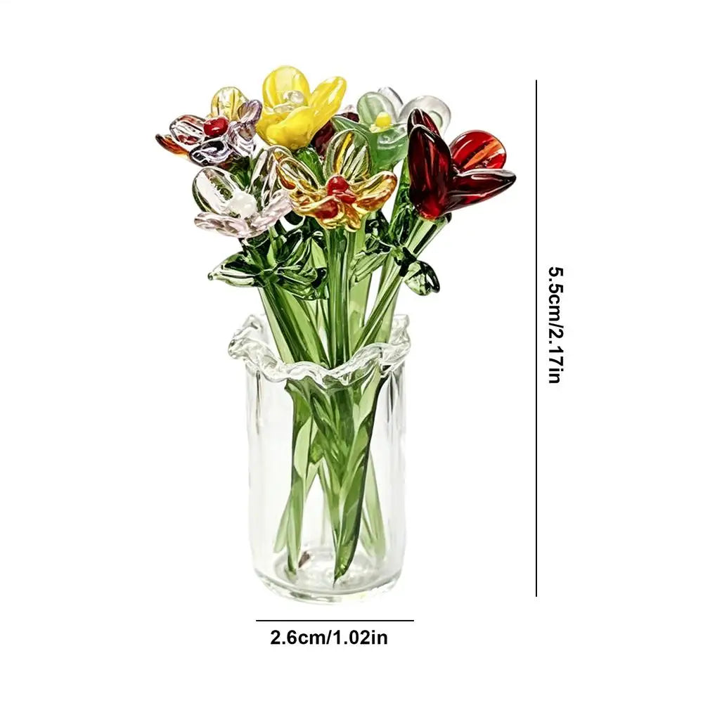Tiny Glass Flowers Vase Hand Blown Crystal Floral Ornaments Cute