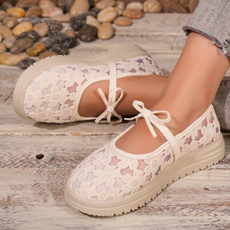 2026 Women Fashion Ballet Thick Soled Single Shoes Breathable Laces Zpaxo apricot 38