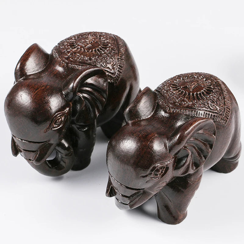 Crafts Retro Home Feng Shui Desktop Decoration Natural Carved Elephant Statue Luxury Elephant Figurine Wooden Ornaments Zpaxo