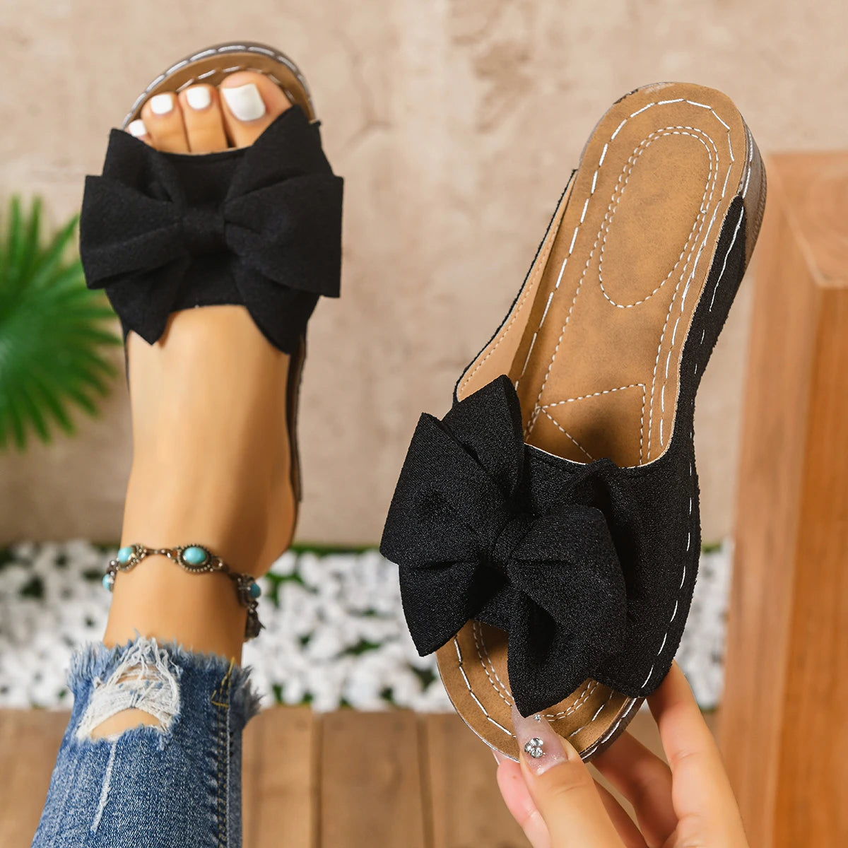 Women Wedge Slippers 2025 Leisure Large Shoes Platform Outdoor Zpaxo black 37