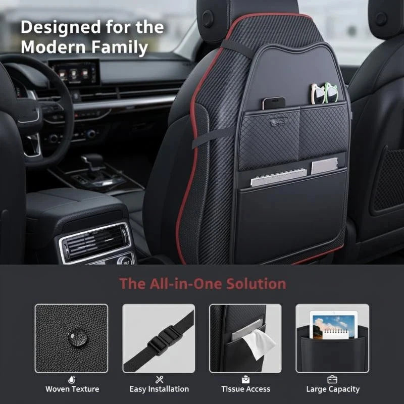 PU Leather Car Seat Back Protector with Pockets & Tablet Holder