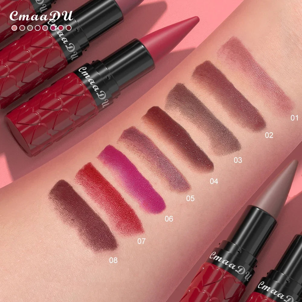8 Colors of Velvet Matte Lipstick Pen Waterproof Long-lasting Easy-to-Apply Tapered Pointed Rotating Moisturize Lip Gloss Makeup Zpaxo