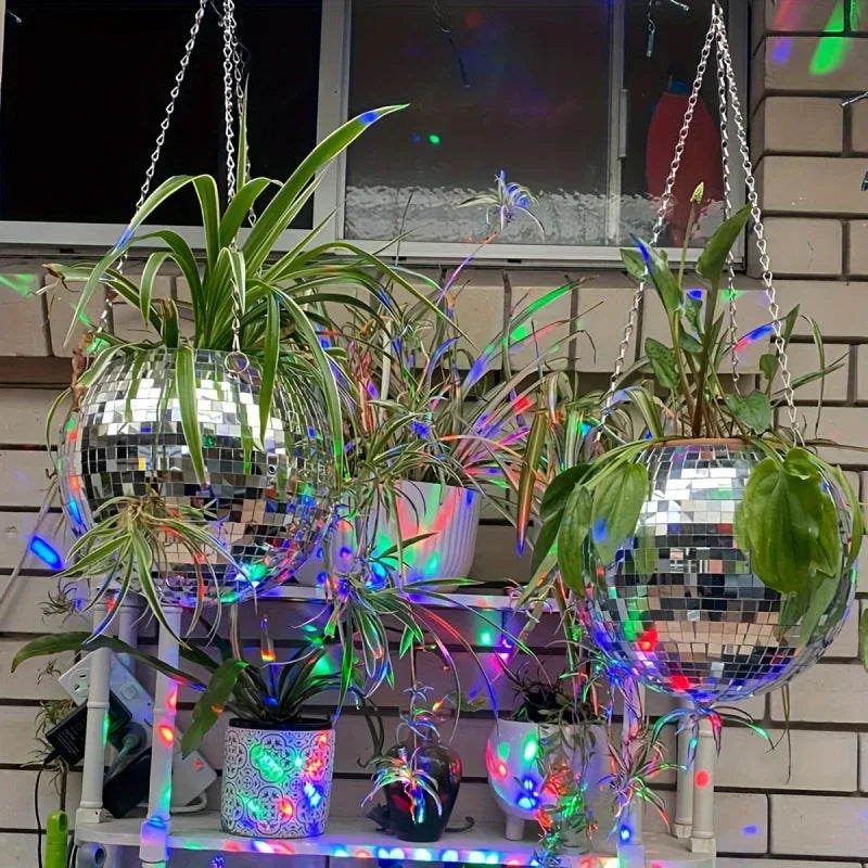 Disco Mirror Ball Hanging Flower Pot Basket Indoor Ornament