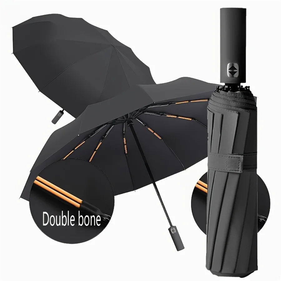 12 Bone Black Glue Fully Automatic Umbrella With Thick And Durable Keel Three Fold Umbrella UV Resistant Folding Umbrella Zpaxo