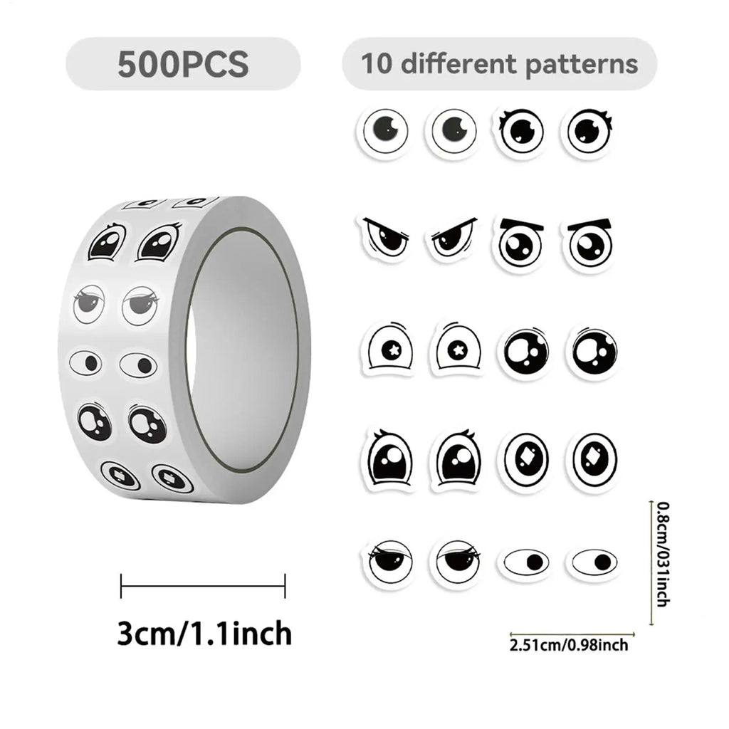 Eye Stickers 500 Piece Cartoon Eye Expressions Decal Sticker Rolls for Kids Girls Women Stationery Decoration Classroom Zpaxo