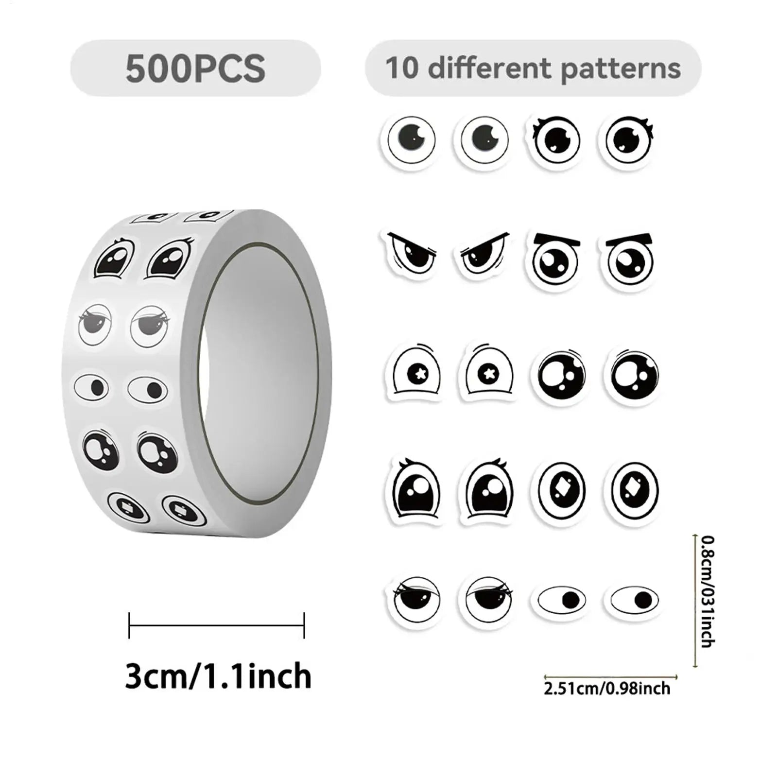 Eye Stickers 500 Piece Cartoon Eye Expressions Decal Sticker Rolls for Kids Girls Women Stationery Decoration Classroom Zpaxo