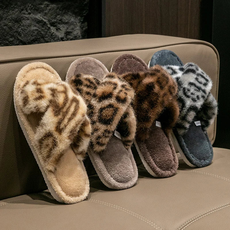 Men's Leopard Print Slide Slippers Breathable Open-toe House Shoes