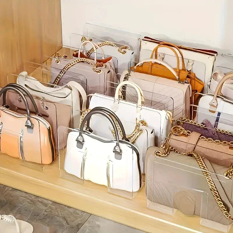 Holder Clear Plastic Purse Handbag Organizer 4 Sections Bag Closet Shelf Divider Purse Display Stand Handbag Storage Organizer Zpaxo