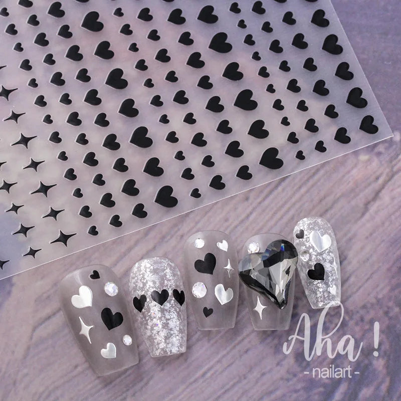 Hollow Love Heart Nail Stickers Red Black Silver Gold Laser Nail Sticker Self-Adhesive Nail Art Decoration Nails Accessories Zpaxo