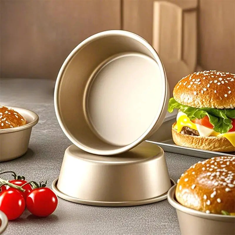 4-Inch Gold Non-Stick Hamburger Bun & Bread Baking Mold Pan