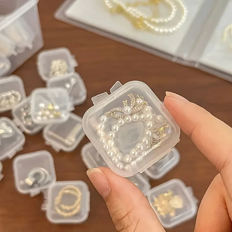100 Mini Jewelry Storage Boxes Plastic Transparent Square Box Pill