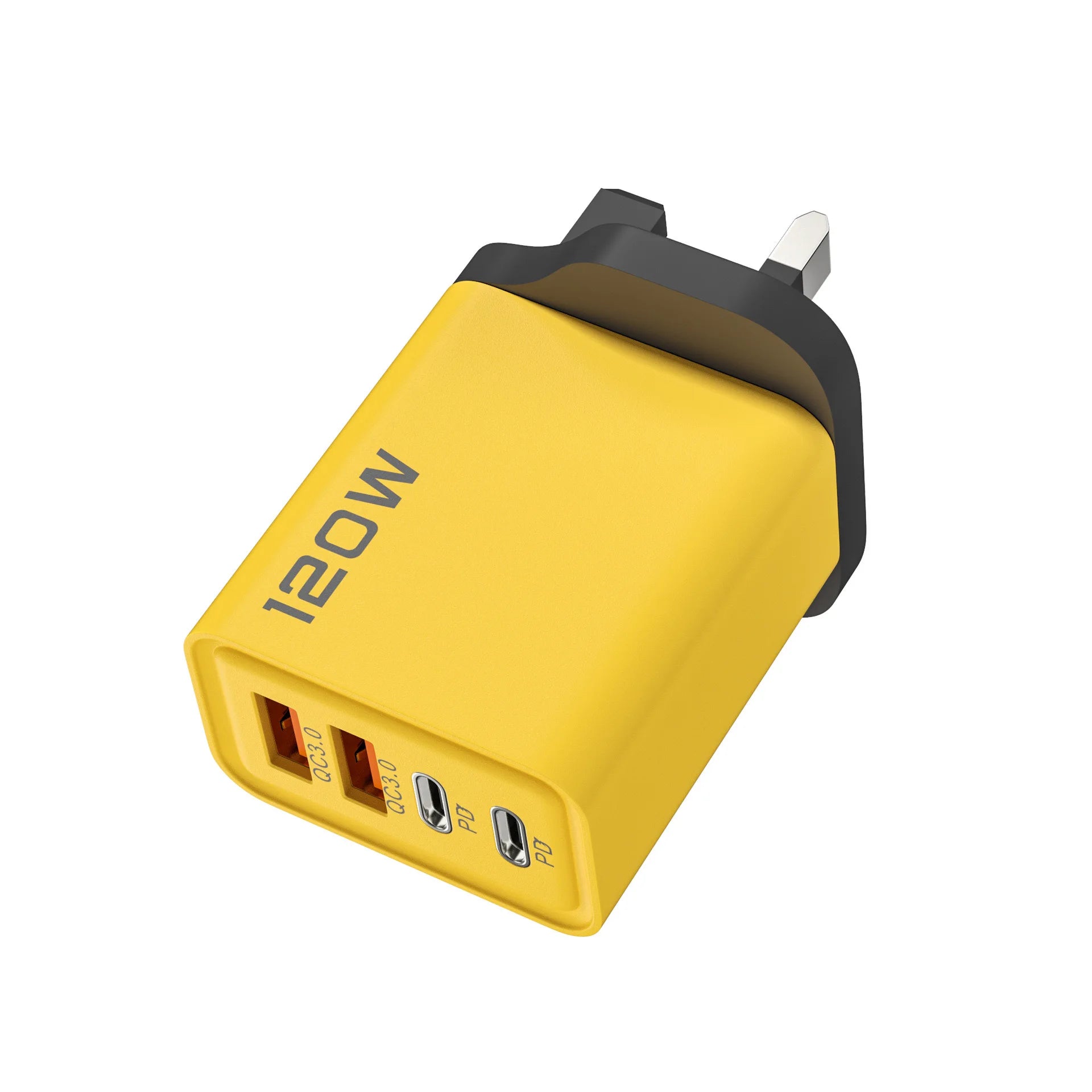 120W GaN USB-C Fast Charger 4-Port EU/US/UK Wall Adapter USB Wall Charger Zpaxo UK Yellow