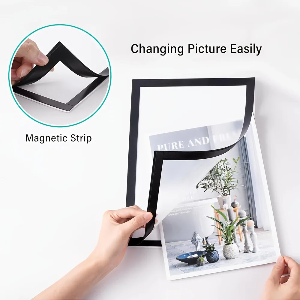 3pcs Magnetic Wall Frame, Self-Adhesive & Removable for Photos Notes, Black White Matte Minimalist Home Office Decor Zpaxo