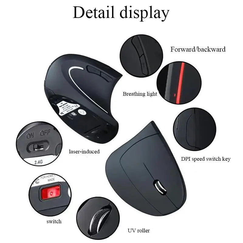 5th Gen Vertical Ergonomic Mouse Right Hand Wireless Wired Optical Zpaxo