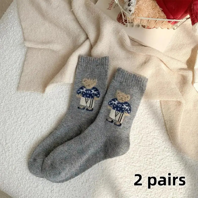 Warm Women's Socks Adorable Cartoon Bear Design Two Suitable Autumn Zpaxo A2