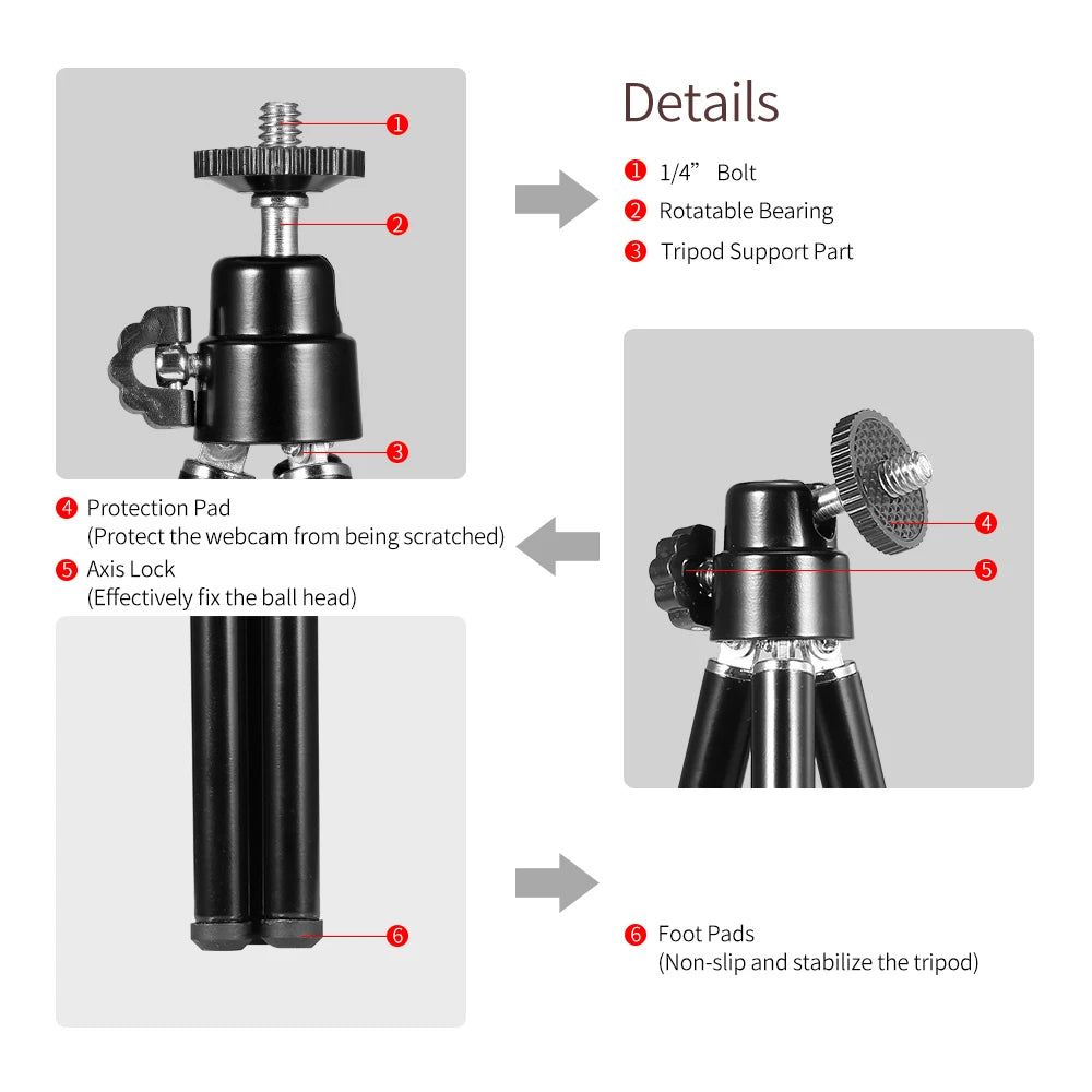 Portable Tripod Mini Webcam Tripod Lightweight Flexible Web Camera Desktop Support Stand Phone Holder Table Stand for Smartphone Zpaxo