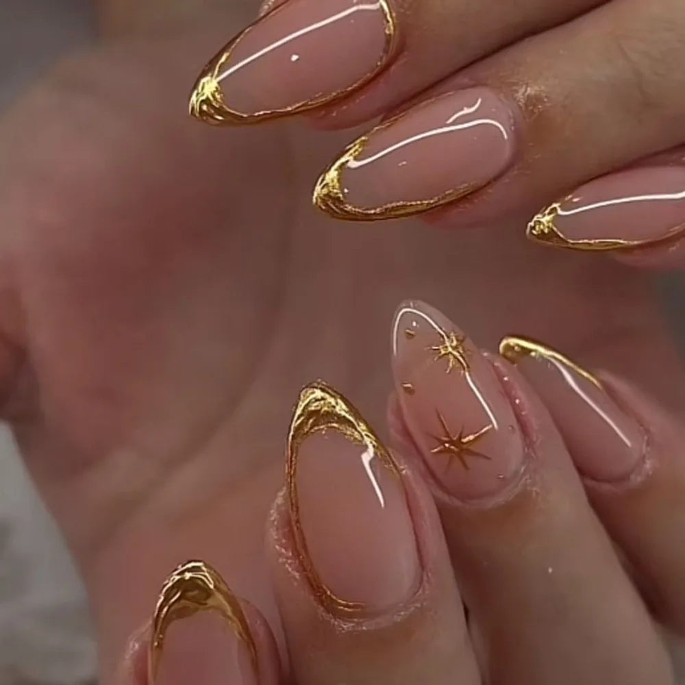 Manicure Long Almond False Nails Flowers Butterfly Aurora Fake French Zpaxo JP3885
