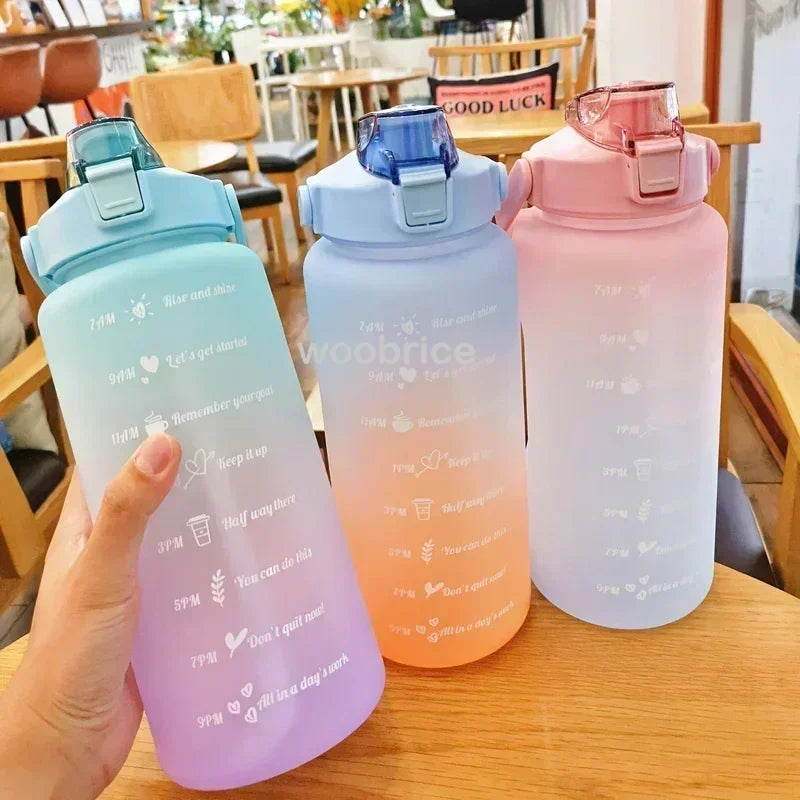 1-3PCS Sports Water Bottle for Running Drinking Bottle 2L Motivational with Time Marker Stickers Portable Reusable Plastic Cups Zpaxo