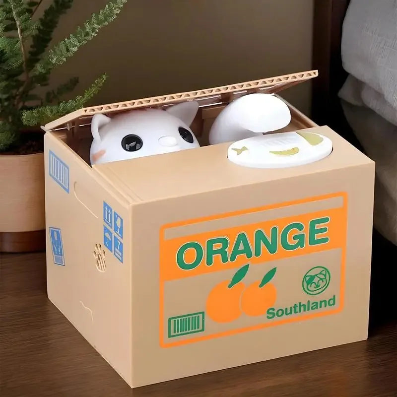 Coin Bank Storage Jar Cat Stealing Money ATM Home Decor Birthday