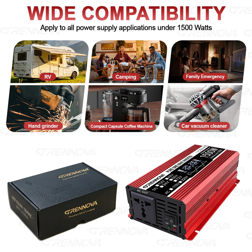 1500W Complete Solar Kit 12V To 110V/220V Pure Sine Inverter 60A MPPT Controller True Power Guarantee For RV/Boat/Farm/Van Life Zpaxo