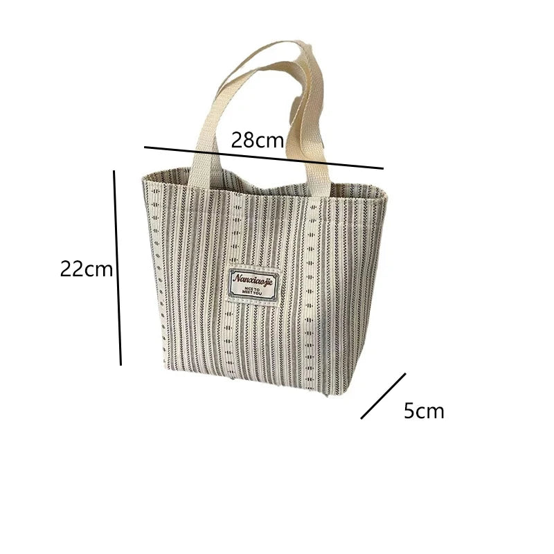 Vintage Striped Canvas Tote Bag Large-capacity Commuter Student